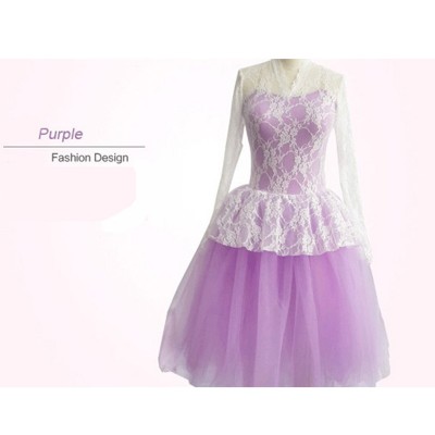 Wholesale Custom Made Lace Sleeve Ballet Dress Blue or Purple Color  Bodice & Tulle Skirt, Adult or Children Tutus Leotard TM
